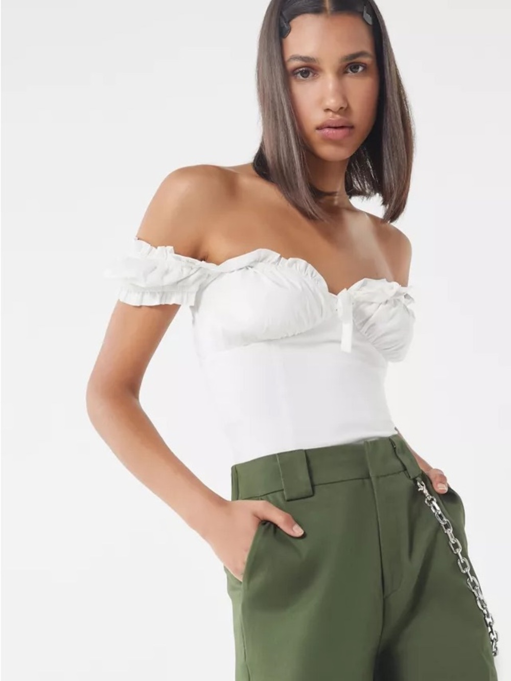Naomi Off-Shoulder Ruffled White Bustier Top